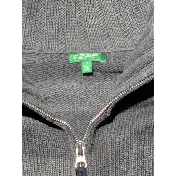 Vintage United Colors of Benetton Full Zip Knit‎ Sweater Jacket Gray XL Italy - Picture 3 of 13